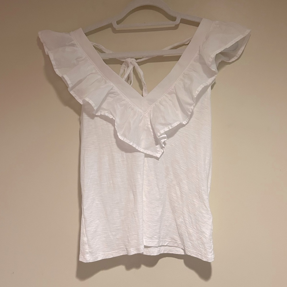 Nation Los Angeles White Ruffle V-Neck Blouse Sz Sm